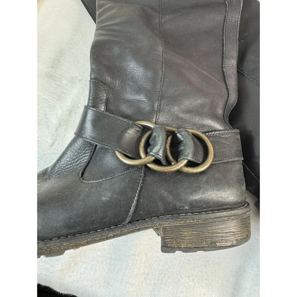 REMONTE Tall Riding Boots Sz 40 US 9 Black Leather Fleece Lined Knee High EUC